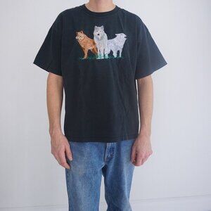 Vintage Gilden Activewear Black Embroidered Three Wolves Short Sleeve T-Shirt XL